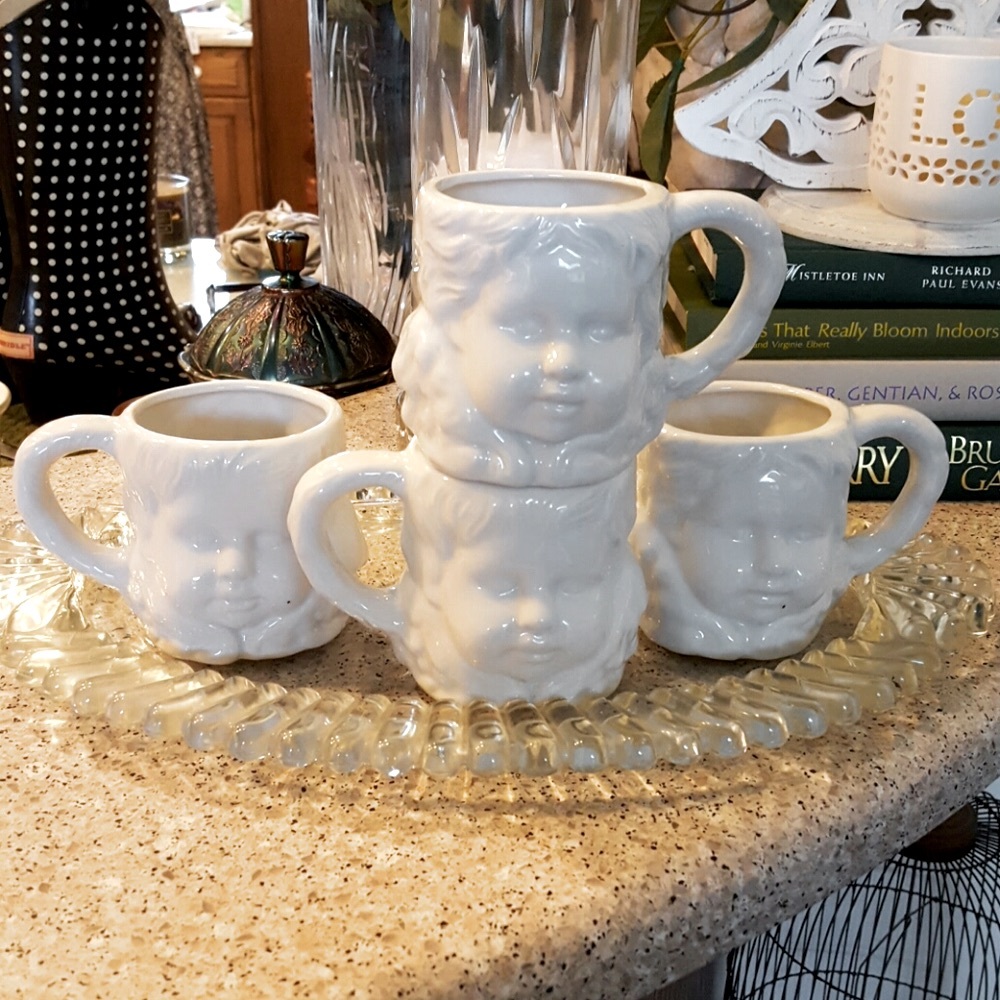 NEW VINTAGE W/TAGS==Set of 4 "Double Faced" Angel Mugs 1996